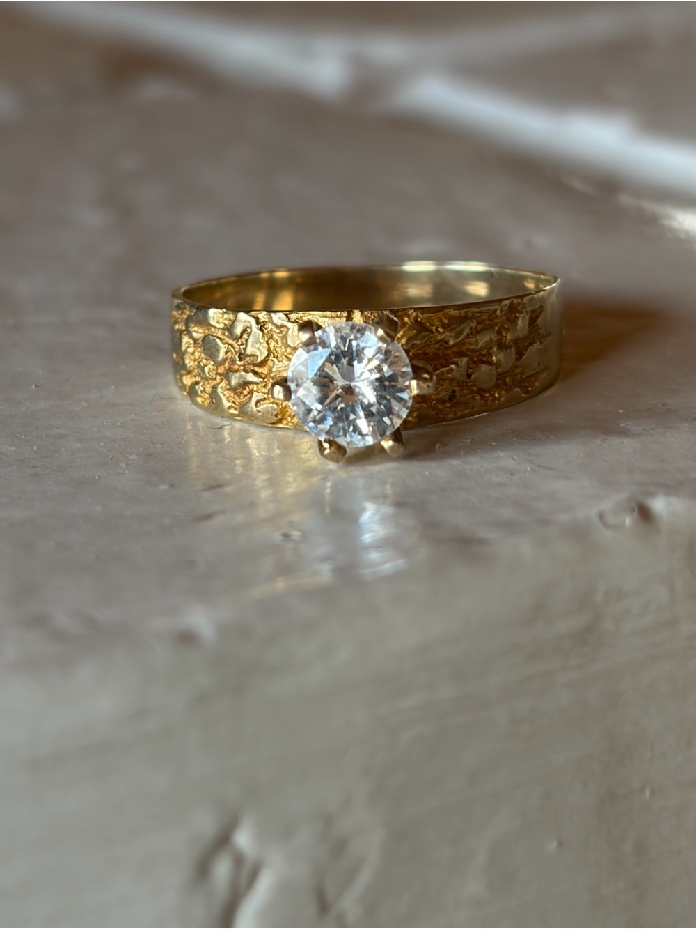 10k nugget engagement ring cubic zirconia cz ring vintage